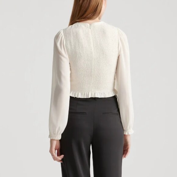Quince Chiffon Cropped Smocked Blouse - Picture 2 of 7